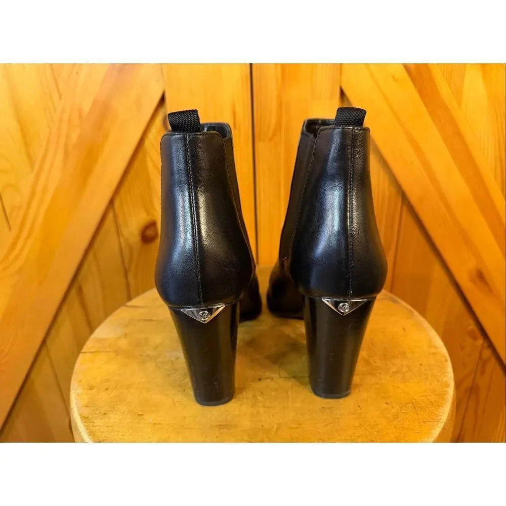 Michael Kors Women's Lottie Boot Size 7 Block Heel Black Leather - Picture 4 of 8